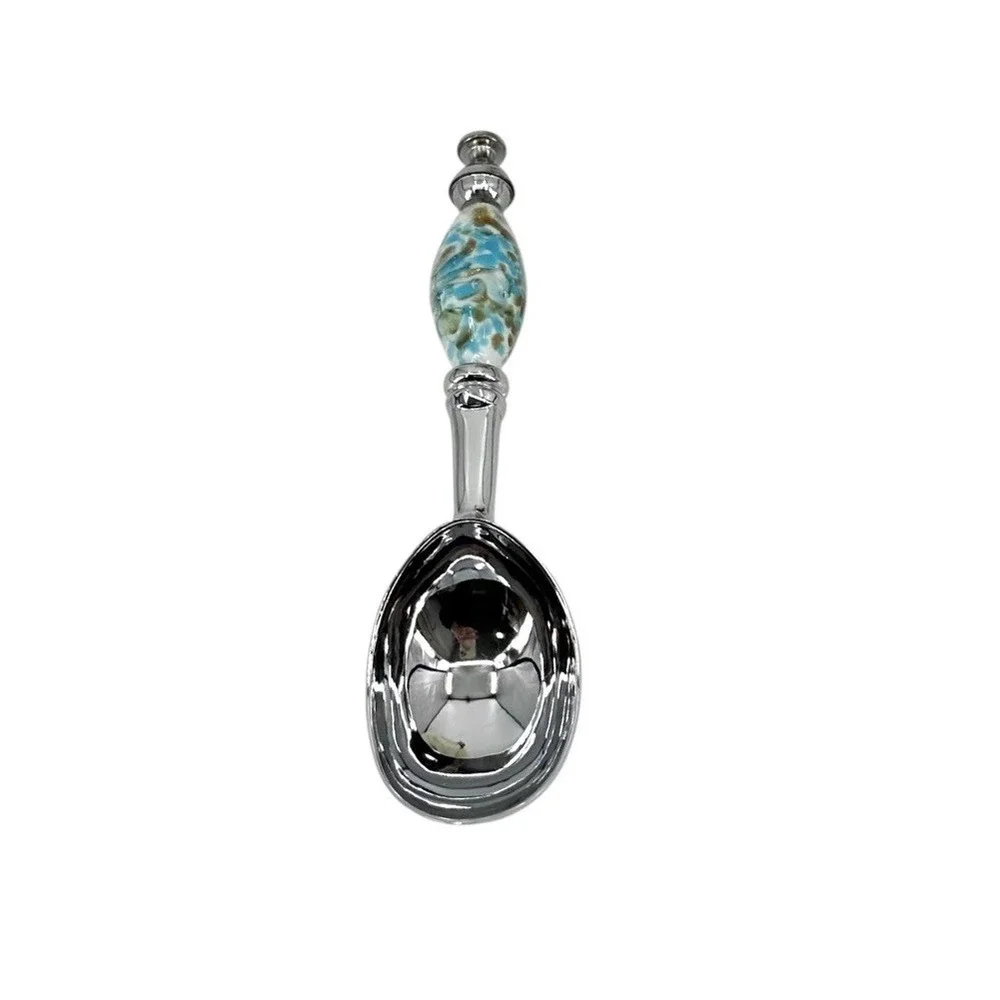 Stunning Murano Style Art Glass Ice Cream Scoop Silver Teal NEW With Box